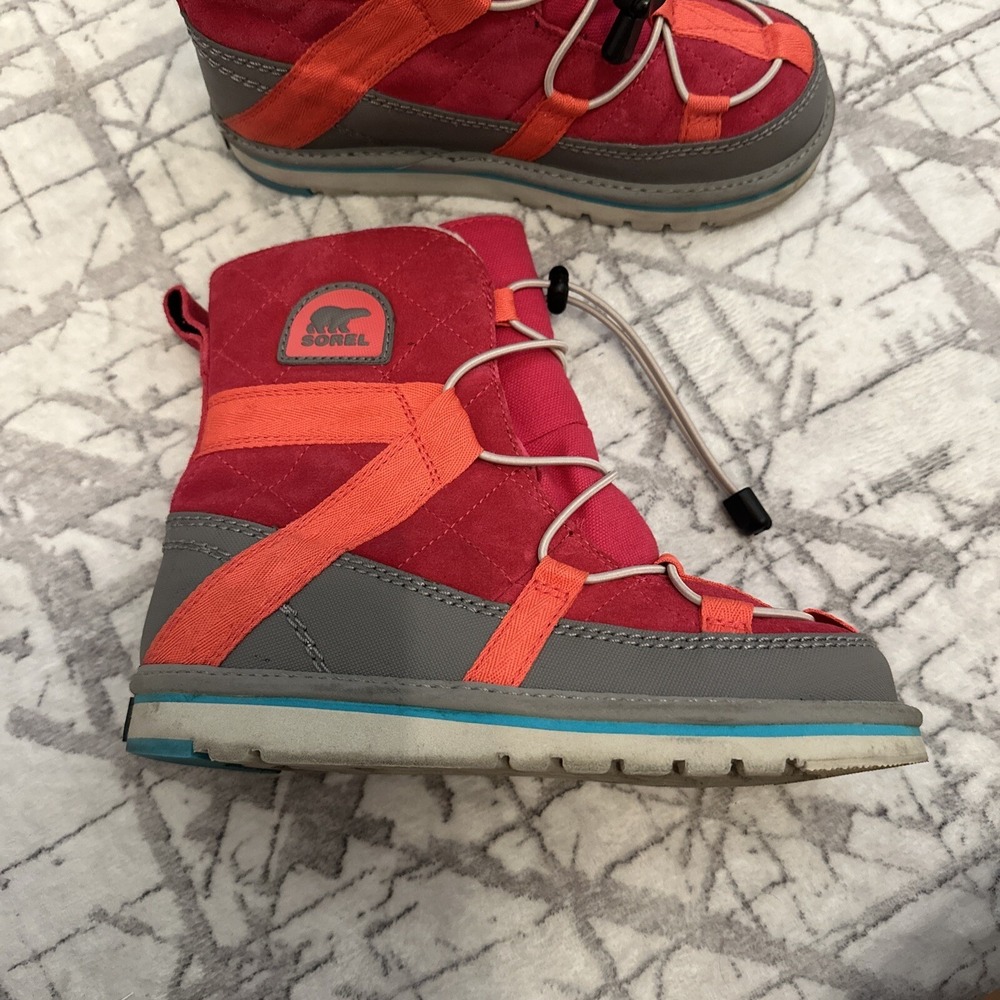 Sorel‎ Kids Sz 4 US Glacy Explorer Shortie Snow Boot Pink Gray Red NY1874-600 - Picture 3 of 6